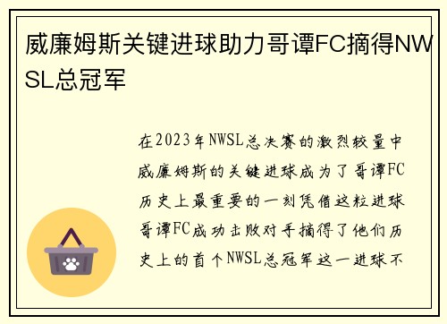 威廉姆斯关键进球助力哥谭FC摘得NWSL总冠军